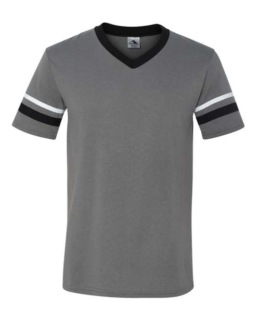 Augusta Sportswear 360 V-Neck Jersey with Striped Sleeves - Graphite/ Black/ White