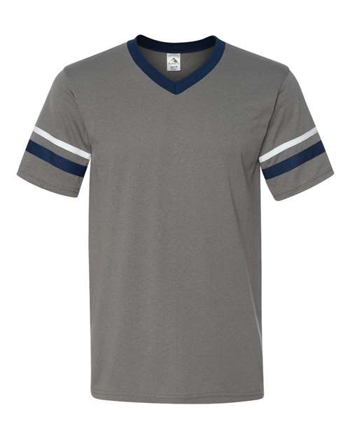 Augusta Sportswear 360 V-Neck Jersey with Striped Sleeves - Graphite/ Navy/ White