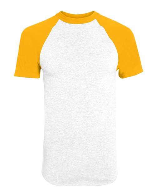 Load image into Gallery viewer, Augusta Sportswear 423 Unisex Raglan Baseball Jersey - White/ Gold
