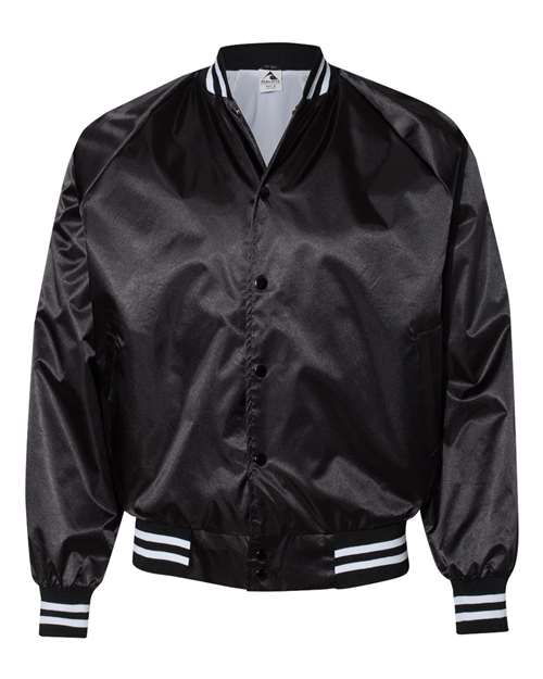 Load image into Gallery viewer, Augusta Sportswear 3610 Unisex Satin Baseball Jacket Striped Trim - Black/ White
