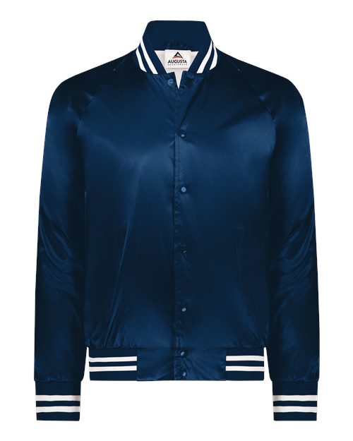 Augusta Sportswear 3610 Unisex Satin Baseball Jacket Striped Trim - Navy/ White