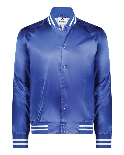 Augusta Sportswear 3610 Unisex Satin Baseball Jacket Striped Trim - Royal/ White