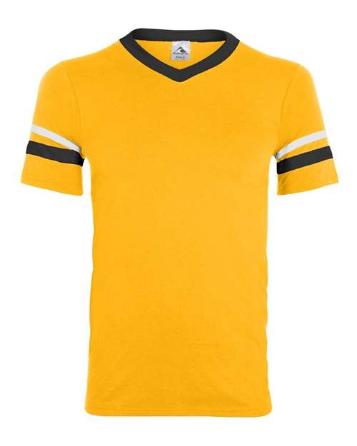 Load image into Gallery viewer, Augusta Sportswear 360 V-Neck Jersey with Striped Sleeves - Gold/ Black/ White
