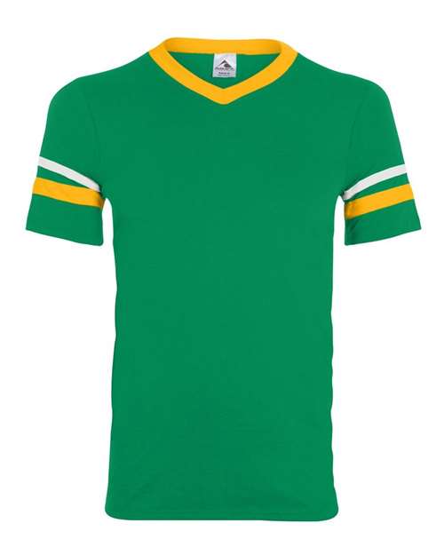 Load image into Gallery viewer, Augusta Sportswear 360 V-Neck Jersey with Striped Sleeves - Kelly/ Gold/ White
