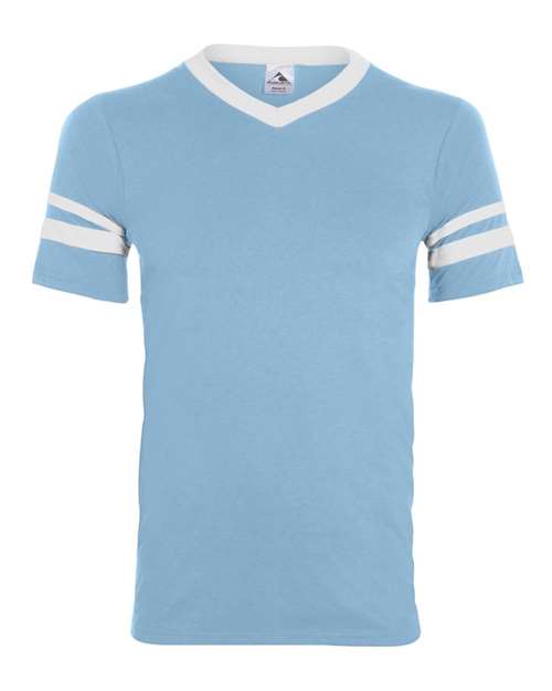 Augusta Sportswear 360 V-Neck Jersey with Striped Sleeves - Light Blue/ White