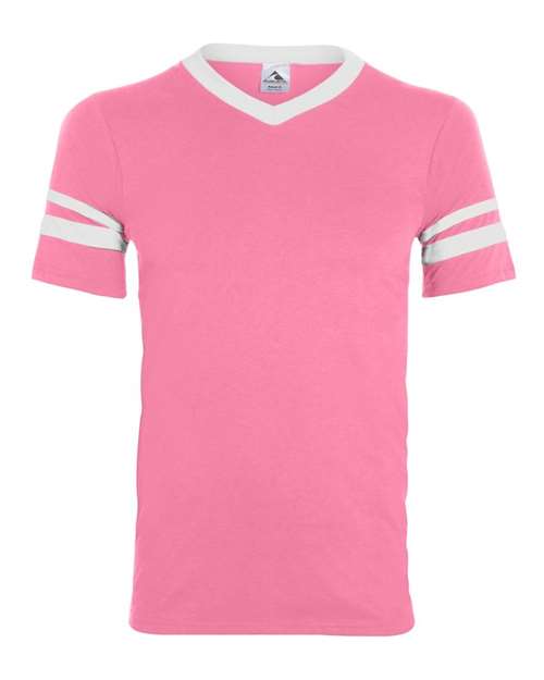 Augusta Sportswear 360 V-Neck Jersey with Striped Sleeves - Pink/ White