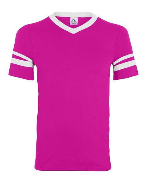 Augusta Sportswear 360 V-Neck Jersey with Striped Sleeves - Power Pink/ White
