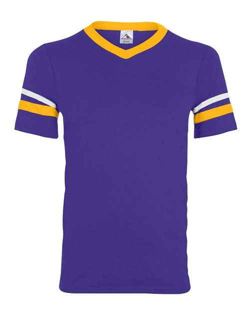 Augusta Sportswear 360 V-Neck Jersey with Striped Sleeves - Purple/ Gold/ White