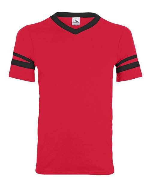 Load image into Gallery viewer, Augusta Sportswear 360 V-Neck Jersey with Striped Sleeves - Red/ Black
