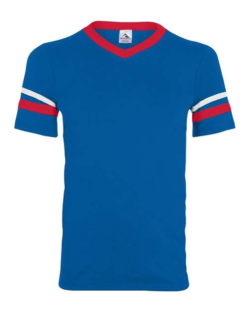 Augusta Sportswear 360 V-Neck Jersey with Striped Sleeves - Royal/ Red/ White