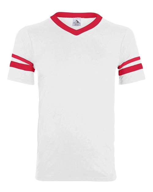 Augusta Sportswear 360 V-Neck Jersey with Striped Sleeves - White/ Red
