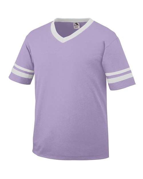 Augusta Sportswear 360 V-Neck Jersey with Striped Sleeves - Light Lavender/ White