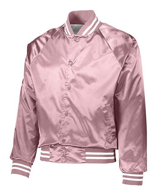 Augusta Sportswear 3610 Unisex Satin Baseball Jacket Striped Trim - Light Pink/ White