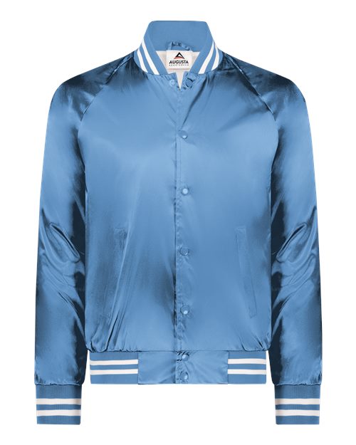 Augusta Sportswear 3610 Unisex Satin Baseball Jacket Striped Trim - Columbia Blue/ White