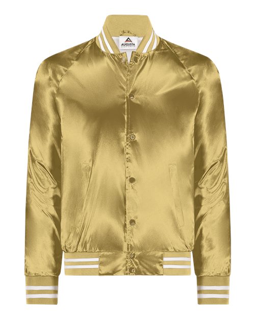Load image into Gallery viewer, Augusta Sportswear 3610 Unisex Satin Baseball Jacket Striped Trim - Metallic Gold/ White
