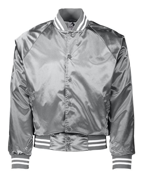 Load image into Gallery viewer, Augusta Sportswear 3610 Unisex Satin Baseball Jacket Striped Trim - Metallic Silver/ White

