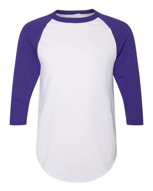 Load image into Gallery viewer, Augusta Sportswear 4420 Unisex Three-Quarter Raglan Sleeve Baseball Jersey T-Shirt - White/ Purple
