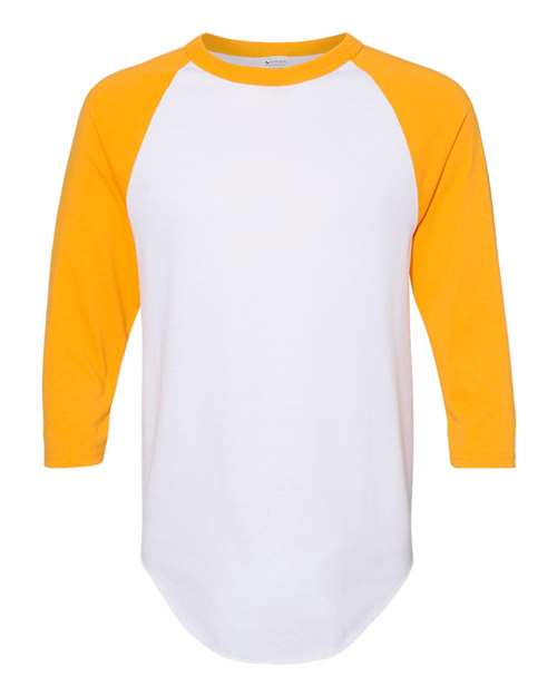 Load image into Gallery viewer, Augusta Sportswear 4420 Unisex Three-Quarter Raglan Sleeve Baseball Jersey T-Shirt - White/ Gold
