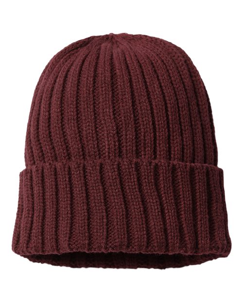 Load image into Gallery viewer, Atlantis Headwear SHORE Sustainable Cable Knit Cuffed Beanie - Burgundy

