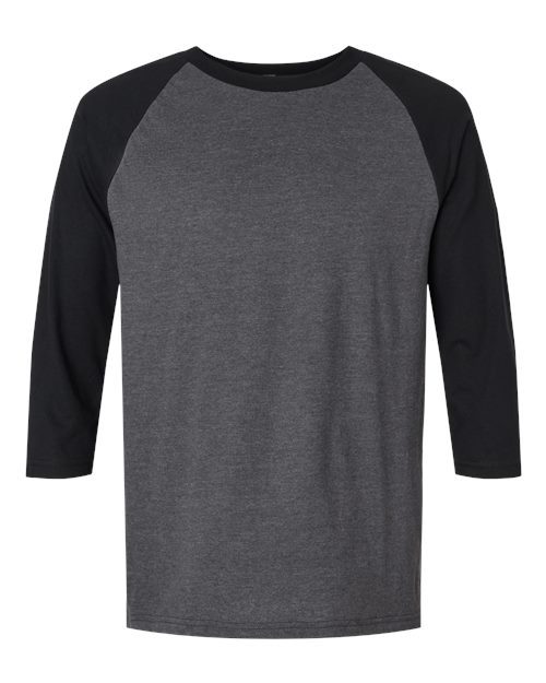 American Apparel 2003CVC Unisex CVC Raglan Tee - Heather Charcoal/ Black