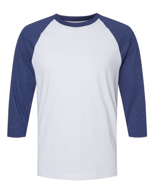 American Apparel 2003CVC Unisex CVC Raglan Tee - White/ Heather Indigo