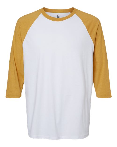Load image into Gallery viewer, American Apparel 2003CVC Unisex CVC Raglan Tee - White/ Heather Mustard
