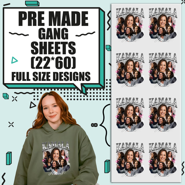 Kamala Harris Harris Kamala 2024 Election Pre-made 22X60 Gang Sheet Designs