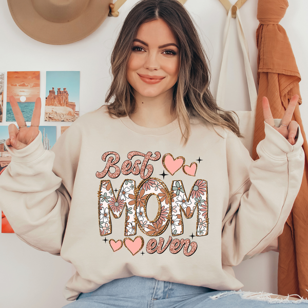 Best Mom Ever Brown Glitter Effect Ready To Press DTF Transfers, DTF Hot Peel