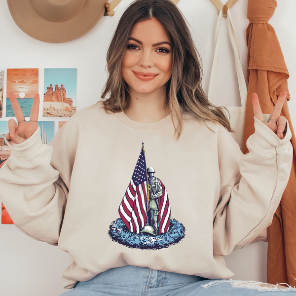 Soldier USA Flag Ready To Press DTF Transfers, DTF Hot Peel