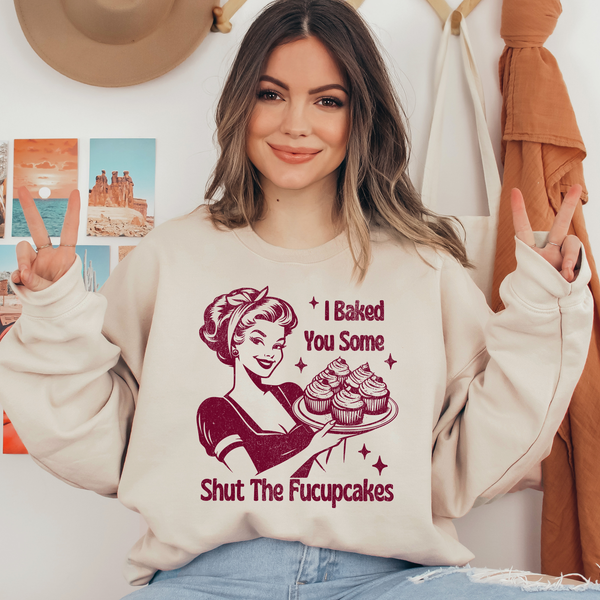 I Baked You Some Shut The Fucupcakes Retro Red Ready To Press DTF Transfers, DTF Hot Peel