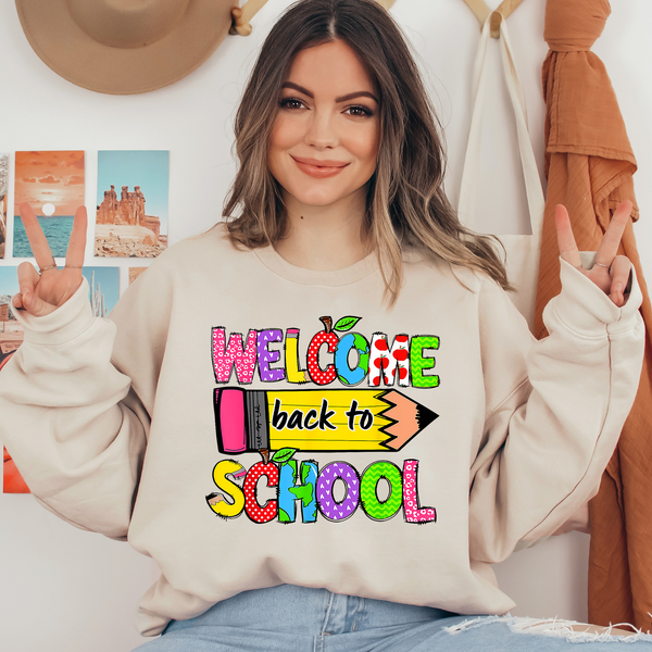 Welcome Back To School Pencil Ready To Press DTF Transfers, DTF Hot Peel