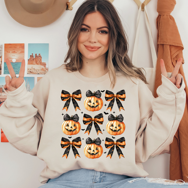 Orange Bow Pumpkins Ready To Press DTF Transfers, DTF Hot Peel
