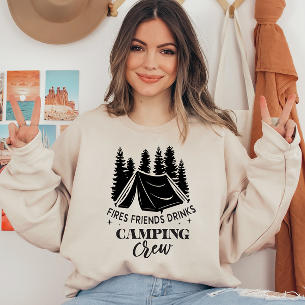 Fires, Friends, Drinks, Camping Crew Ready To Press DTF Transfers, DTF Hot Peel