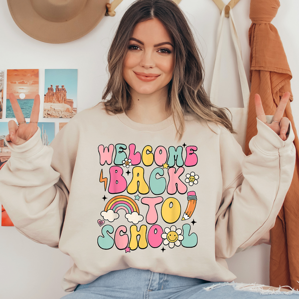 Welcome Back To School Retro Pink Ready To Press DTF Transfers, DTF Hot Peel