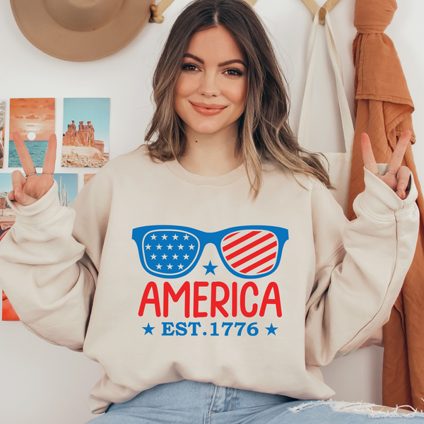 Glasses America Est.1776 Ready To Press DTF Transfers, DTF Hot Peel