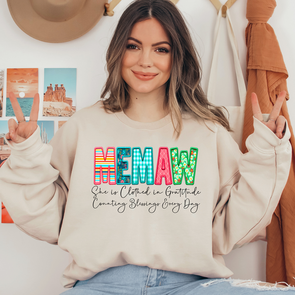 Memaw Faux Embroidery Ready To Press DTF Transfers, DTF Hot Peel