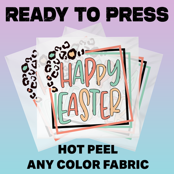 Happy Easter Leopard Ready To Press DTF Transfers, DTF Hot Peel