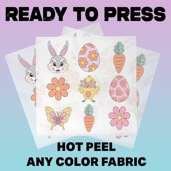 Easter Bunny Icons Ready To Press DTF Transfers, DTF Hot Peel