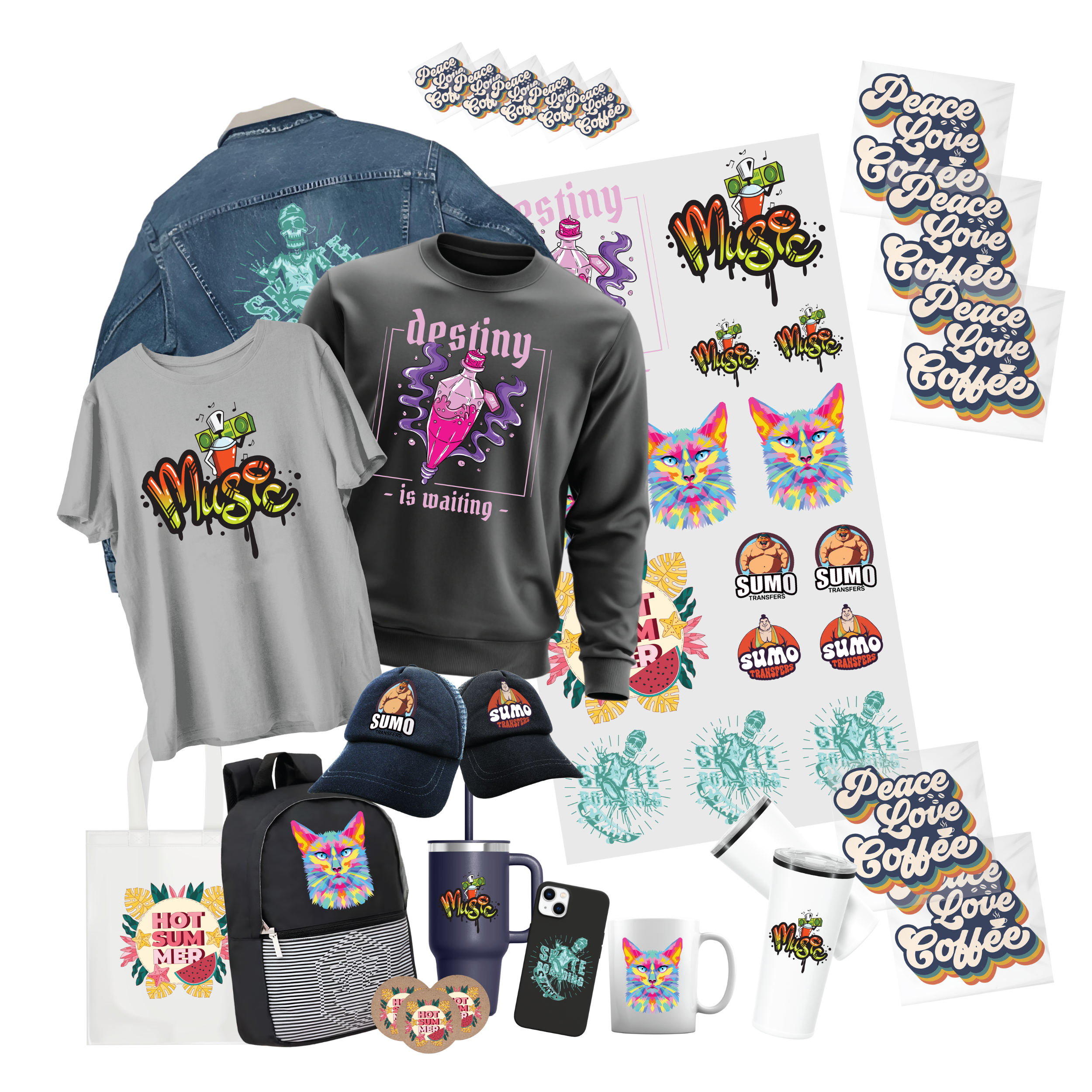 Fast DTF Transfers for any type of fabric. High Quality Uv DTF Transfers for hard surfaces.